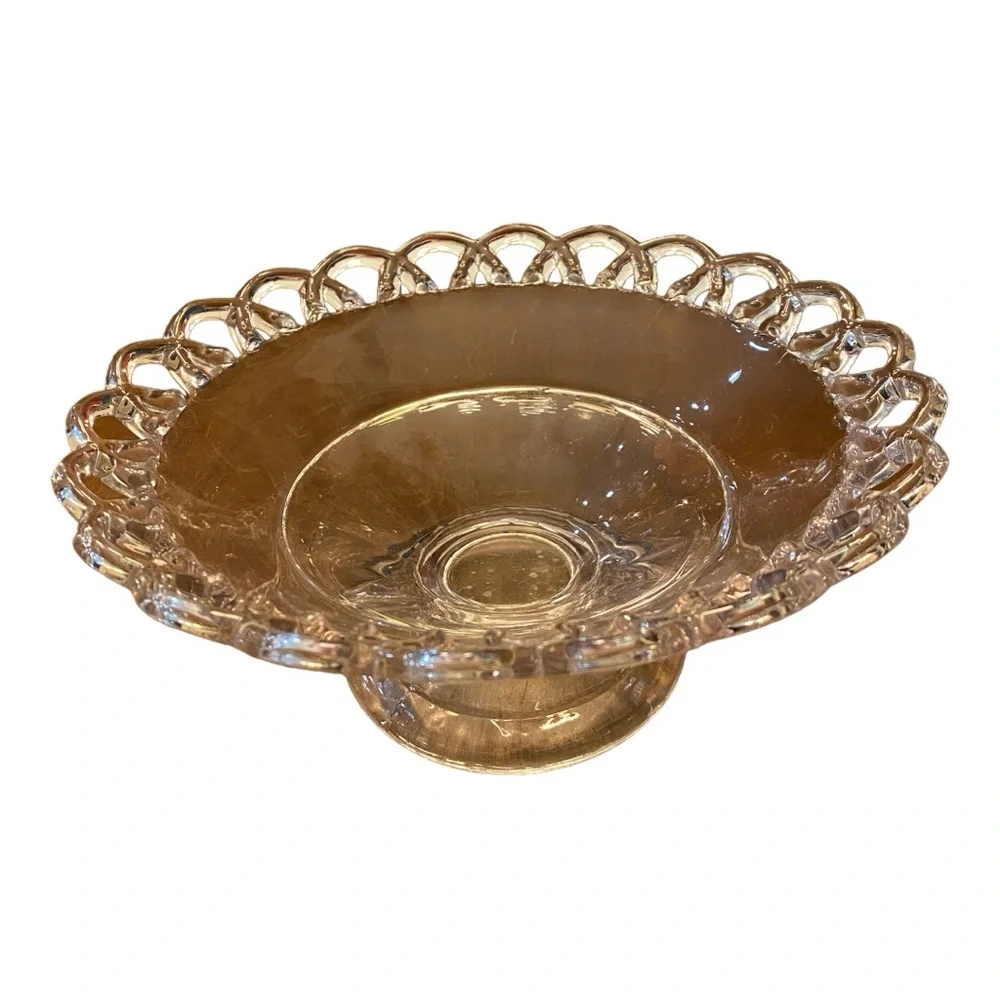 Vintage Imperial Glass Clear Lace Edge Compote Bowl